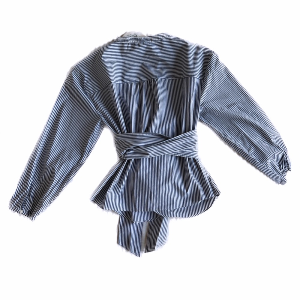 J.Crew Blue Stripe Wrap Top Size Petite Large - Picture 6 of 8
